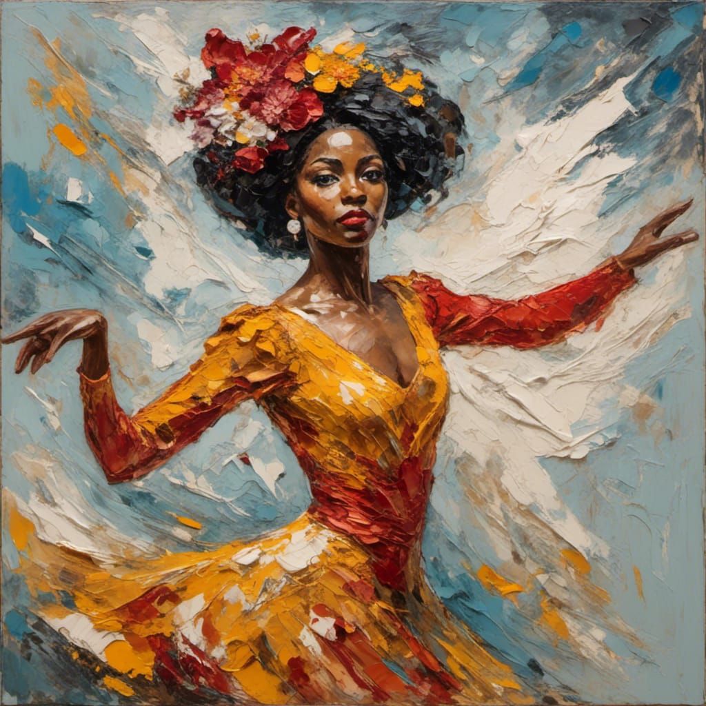 Mabel Fairbanks, African American Skater, as Impasto Art