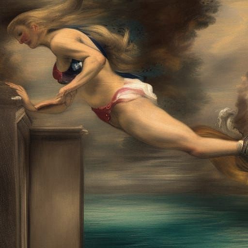 Athletic Woman Diving, Classical Art Style