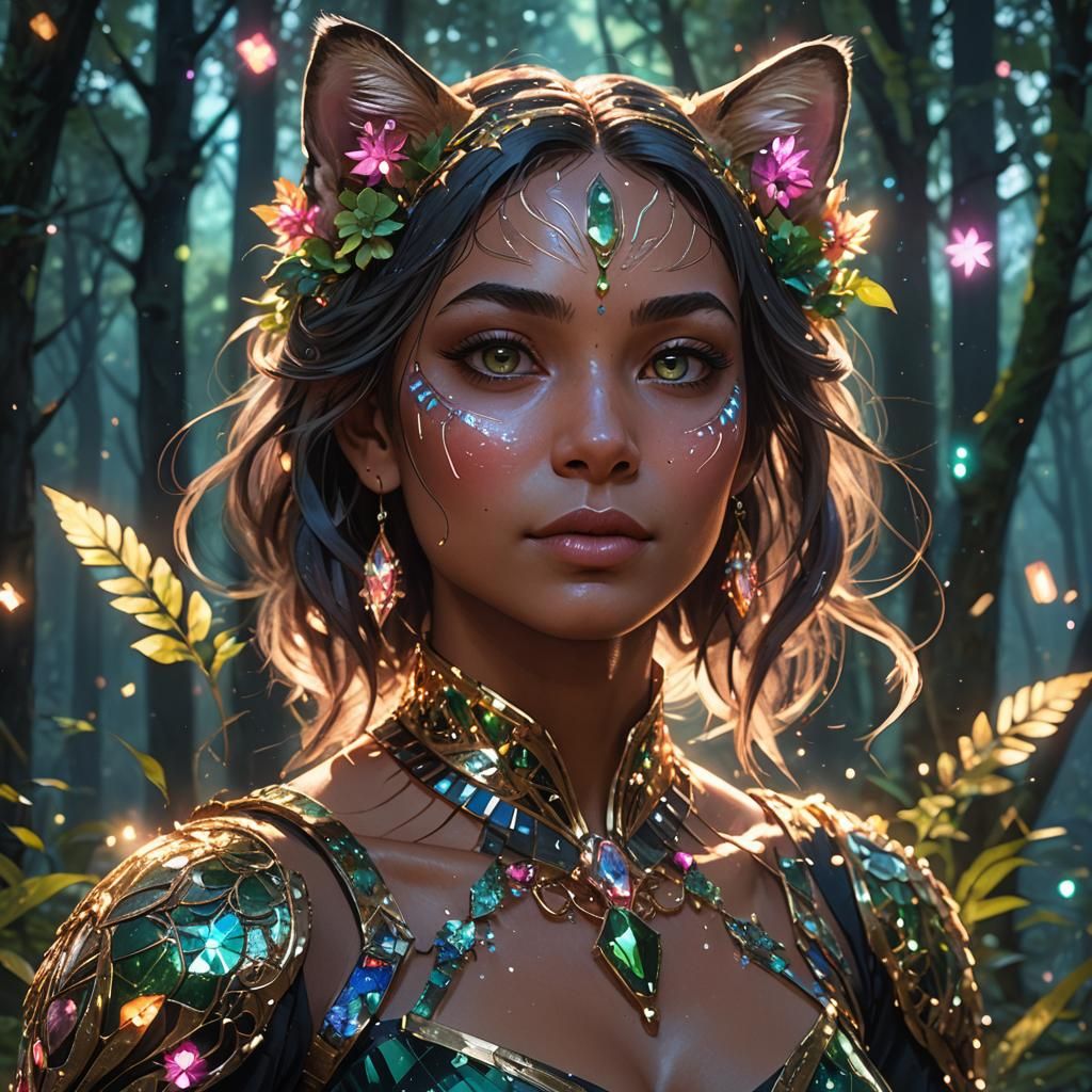 Bengal Cat Portrait in Sparkling Forest