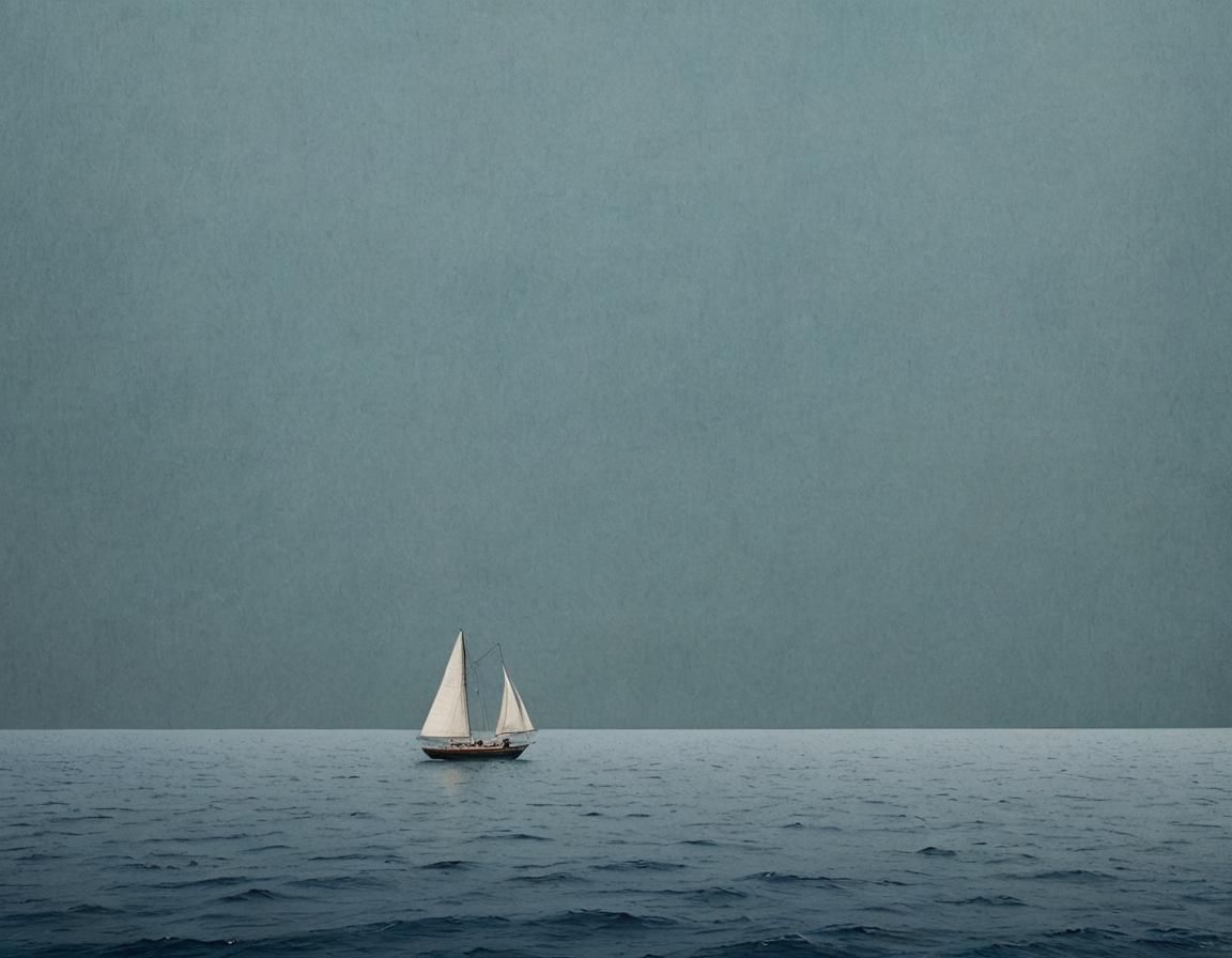 Single Sailboat on Deep Blue Ocean