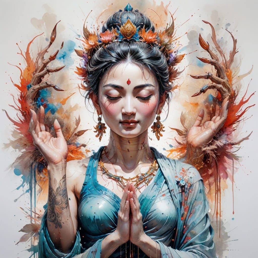 Tibetan Guanyin Buddha Blissful Serenity in Fine-Tuned Water...