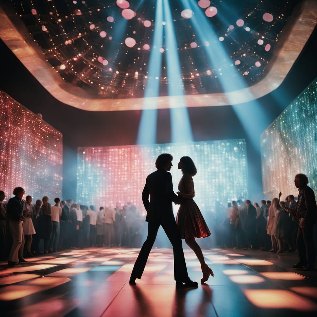 Dancing Couple Under Disco Lights