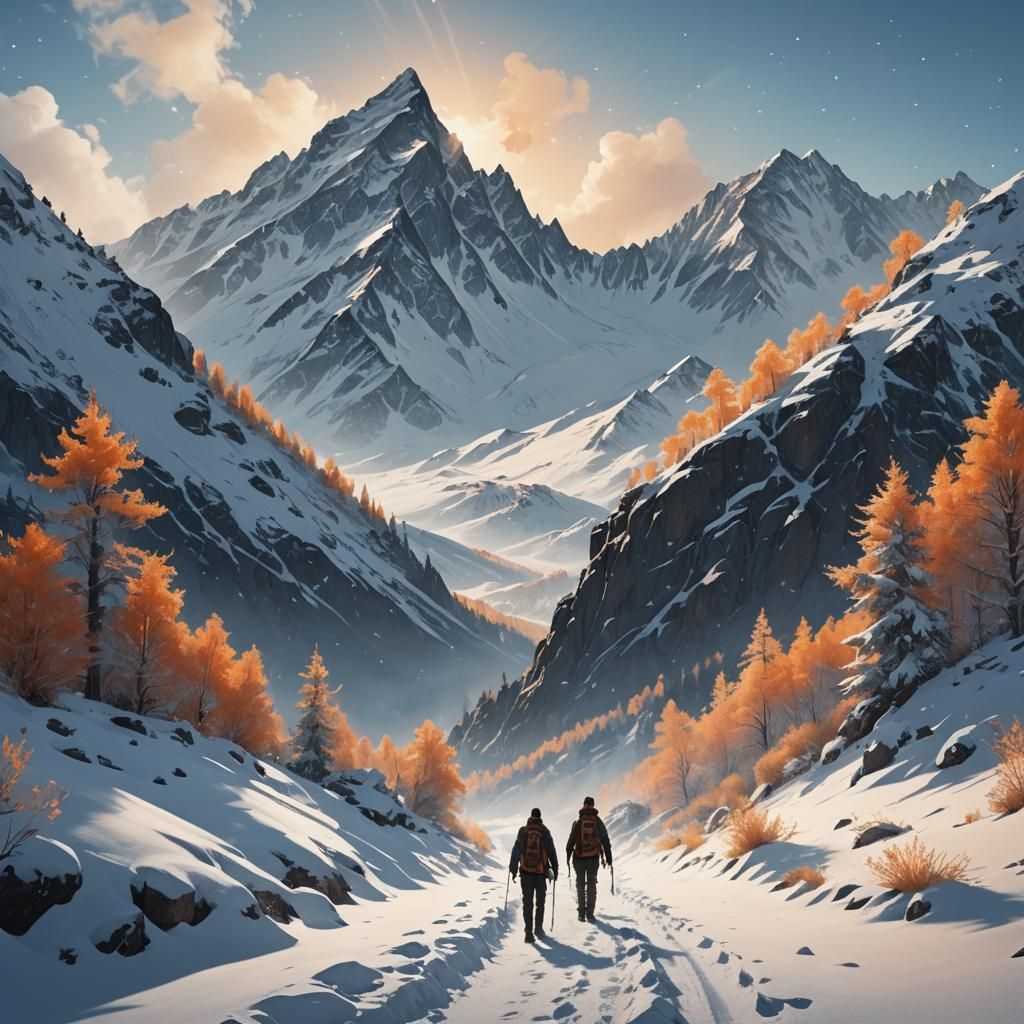 Serene Hiker on Snowy Mountain Trail