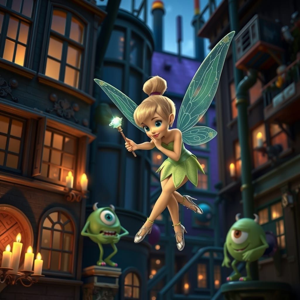 Tinkerbell the Fairy and her magic wand visit Mike and Sully...