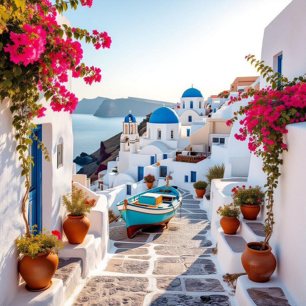 Santorini Greece: Iconic White Architecture in Golden Light
