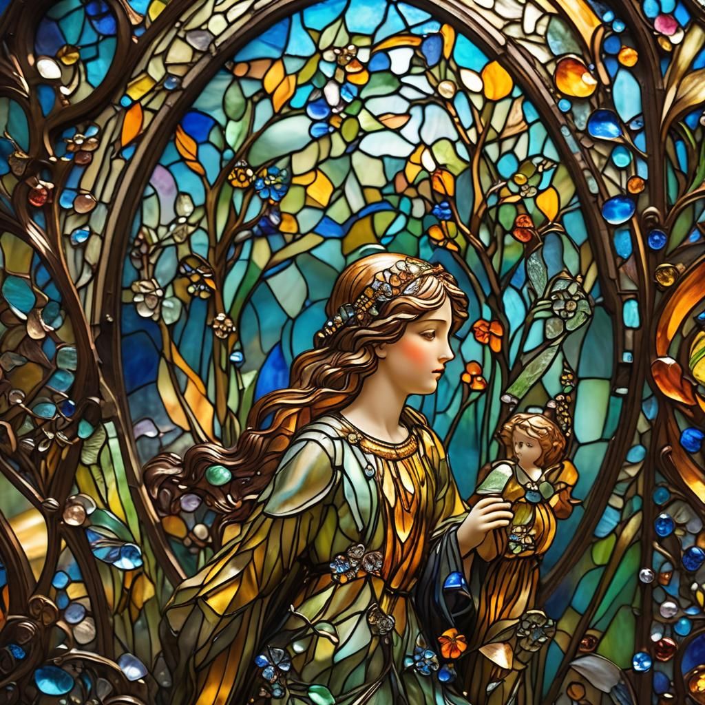 Vibrant Glass Art Figurines in Art Nouveau Style