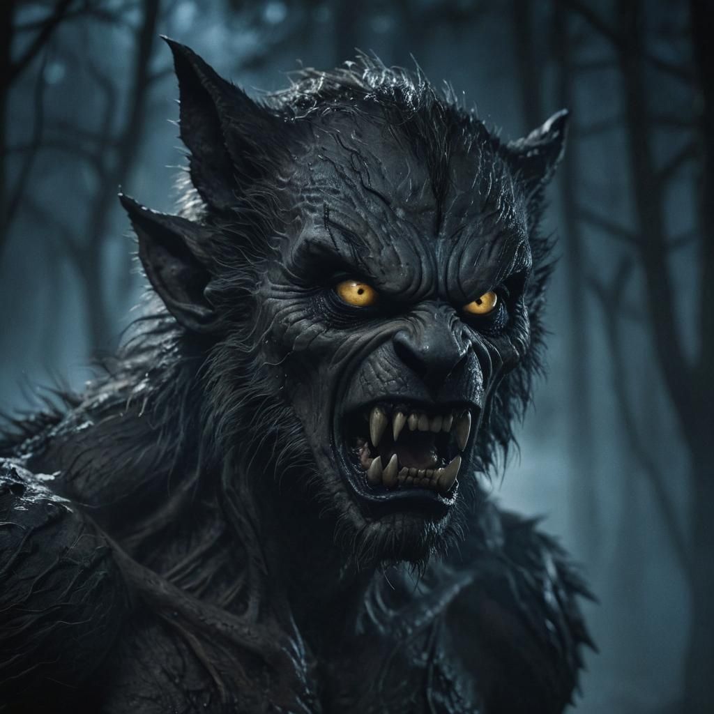 Alien Werewolf Snarling Under Moonlight in Gothic Horror Sty...