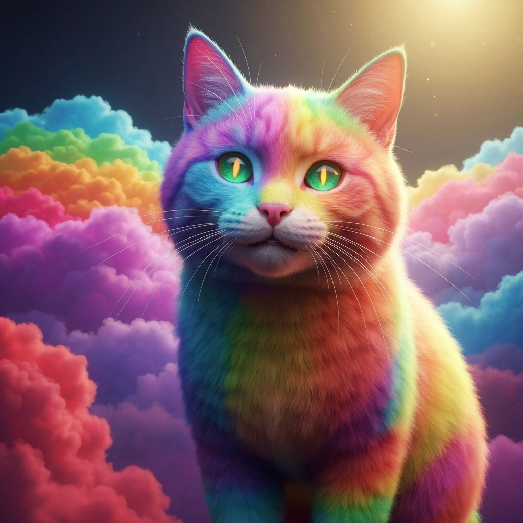 Rainbow Cat Portrait in Fantasy Cloudscape