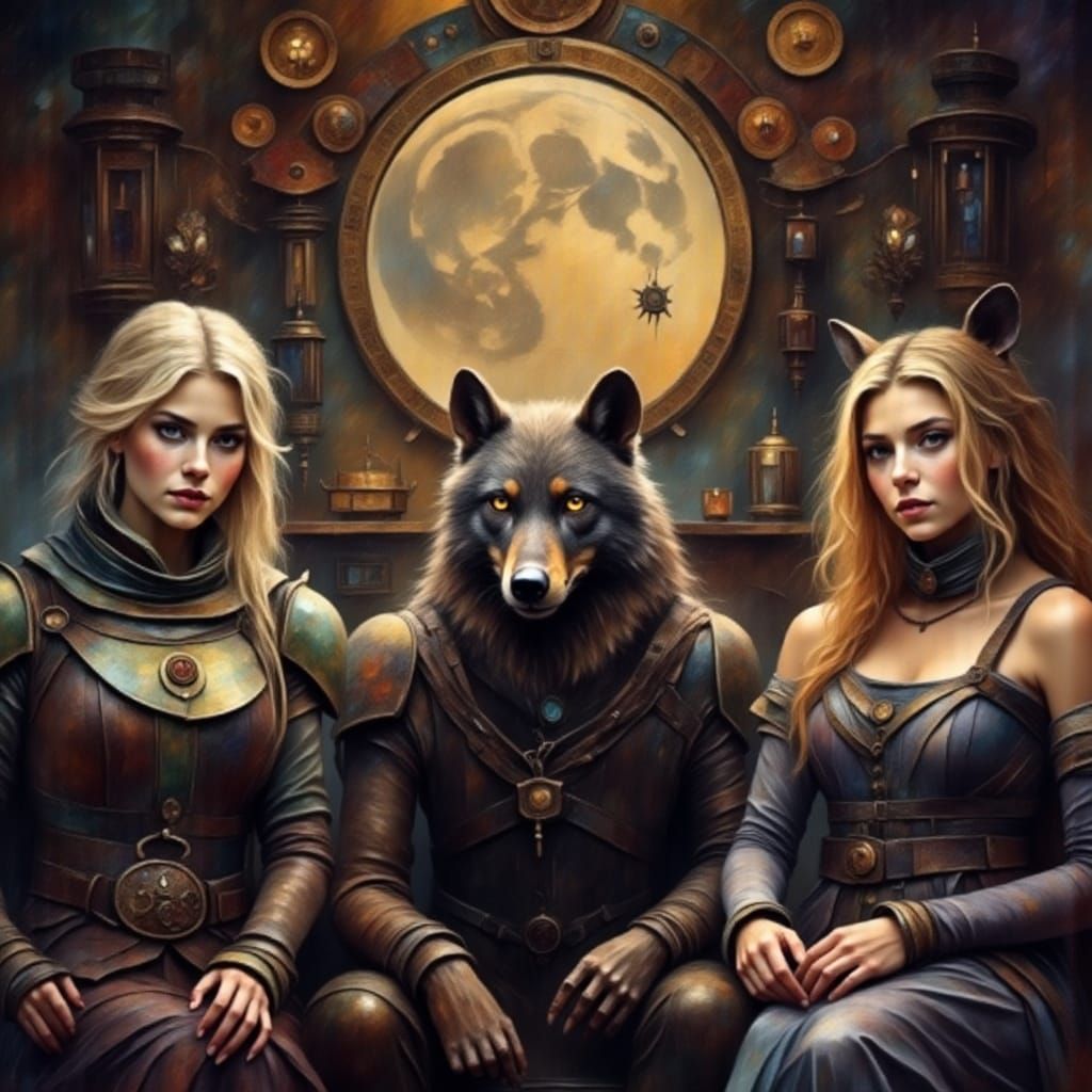 Werewolf council 🐺👸🏼🫅🗣<lora:ROUGH DIAMOND:1.0>
