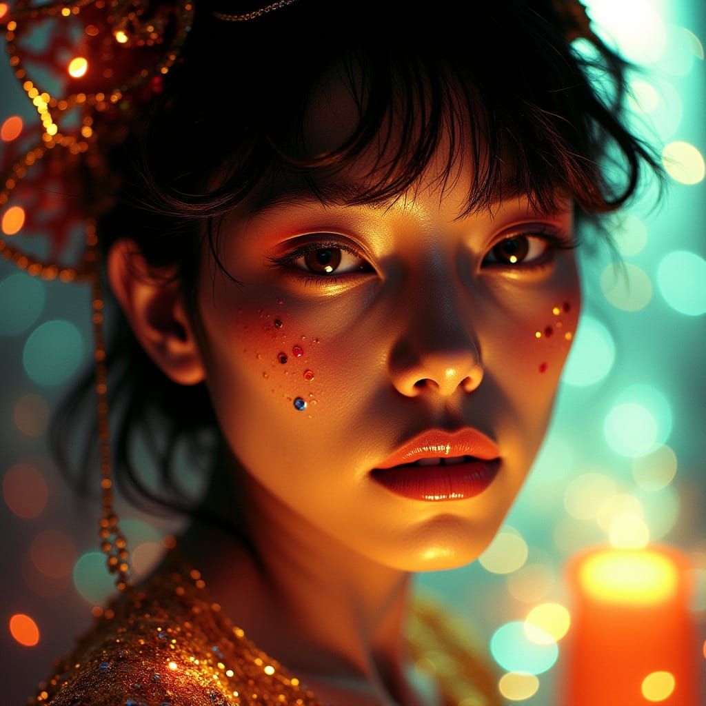 Punk Geisha Portrait with Vibrant Colors and Sharp Focus