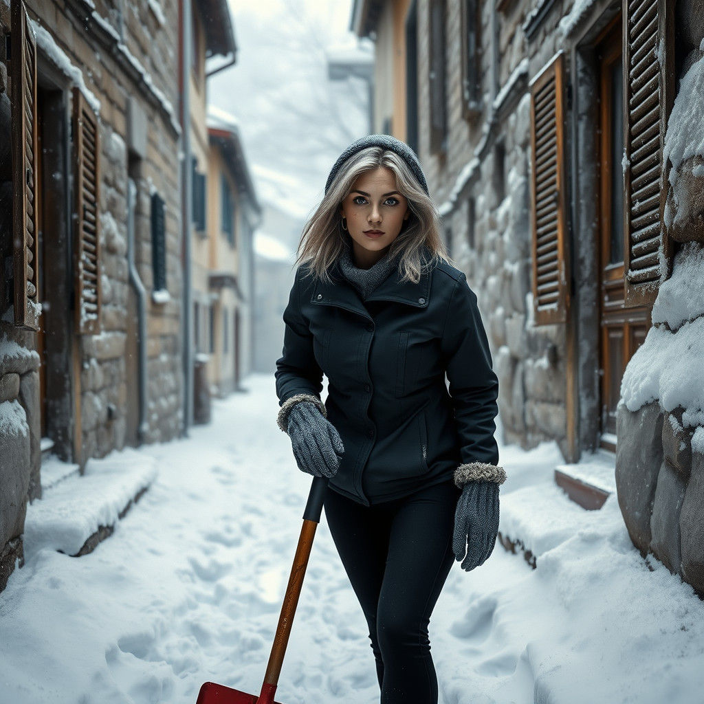 Winter Snow Scene with Woman in Impressionist Style