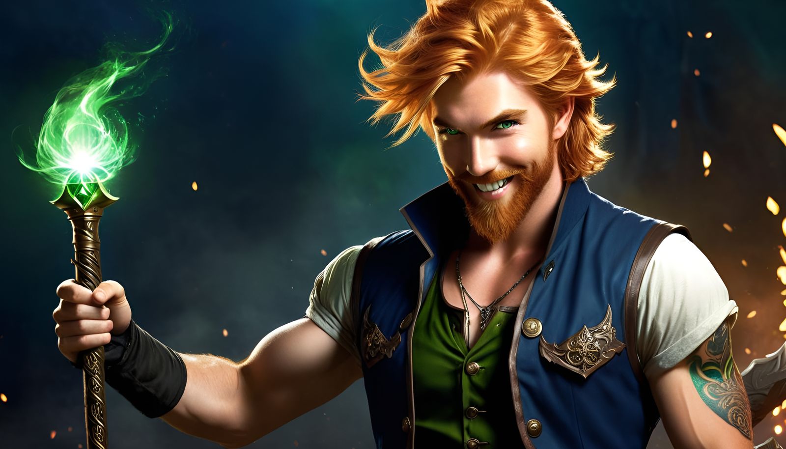 Gritty Fantasy Battle Mage with Mystical Aura