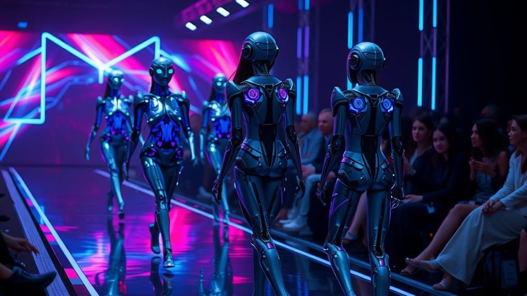 Futuristic Robot Fashion Show in Cyberpunk Style