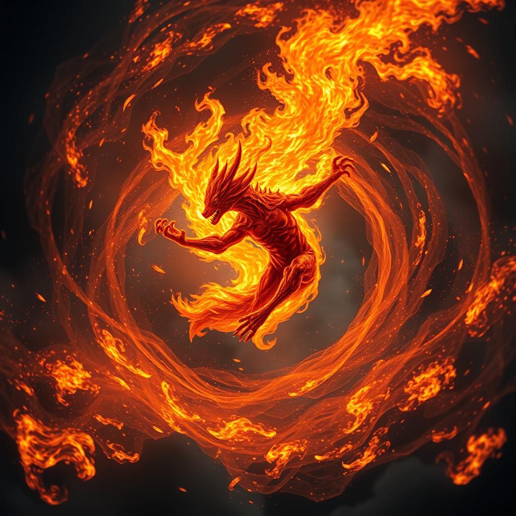 Floating Fire Elemental in High-Fantasy Style