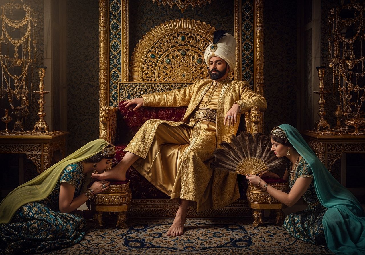 Opulent Ottoman Sultan in Harem Throne Room