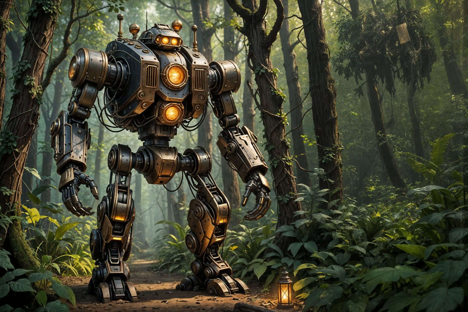 Colossal Wooden Robot in Steampunk Style