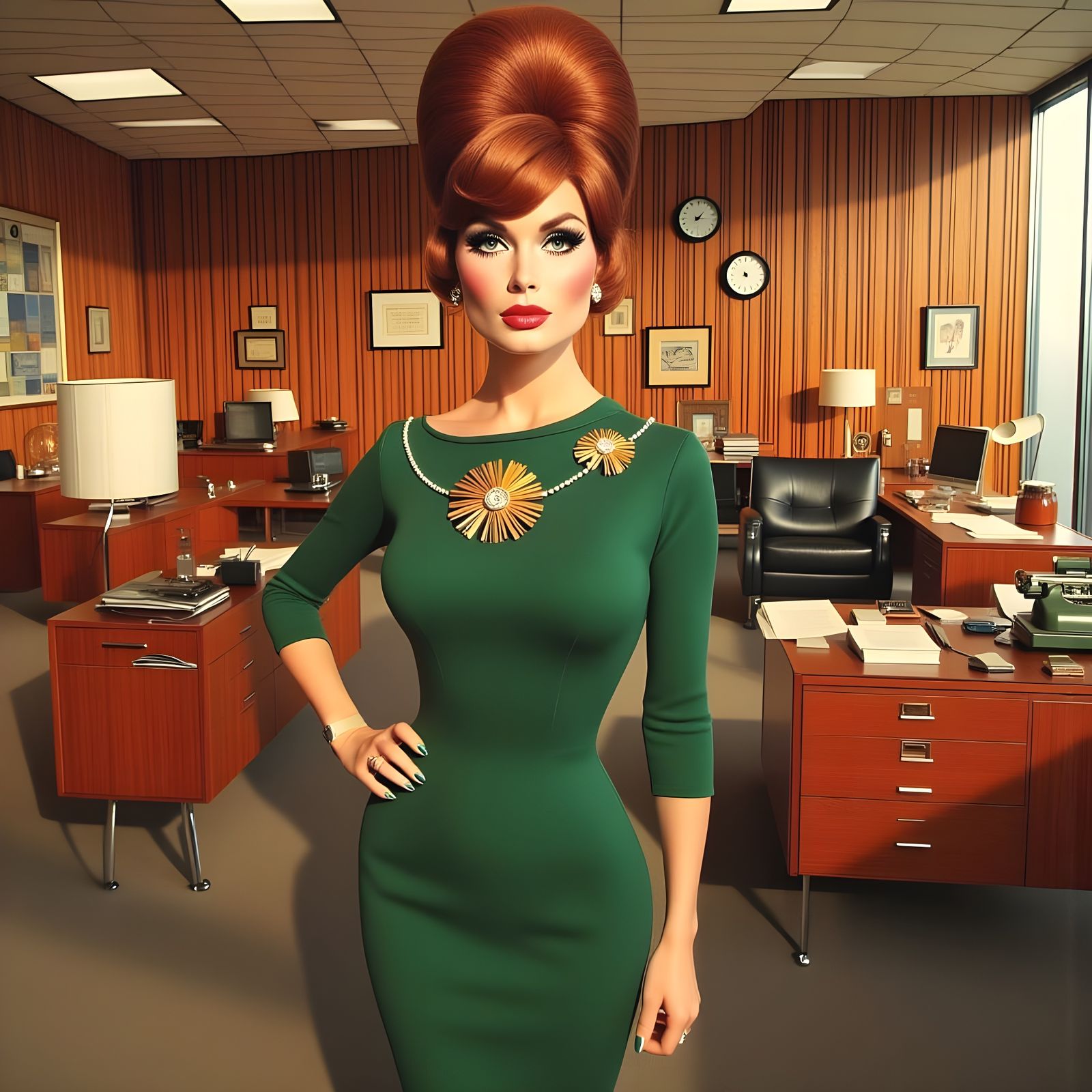 Glamorous Secretary Portrait in Expressionist Impasto Style