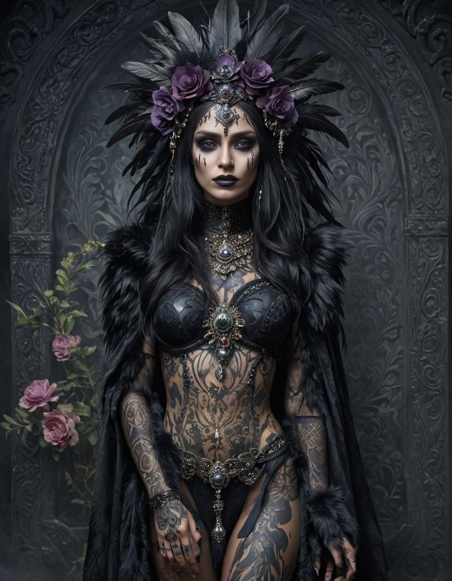 Gothic Tribal Priestess in Dark Fantasy Style