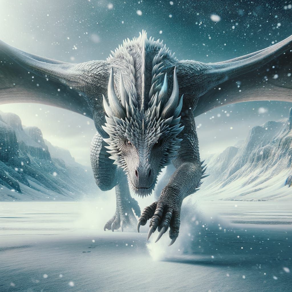 Majestic Ice Dragon Rushes Forward