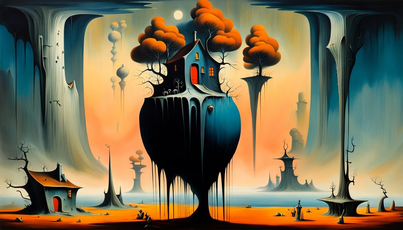 Surreal Furniture Made of Houses in Oil