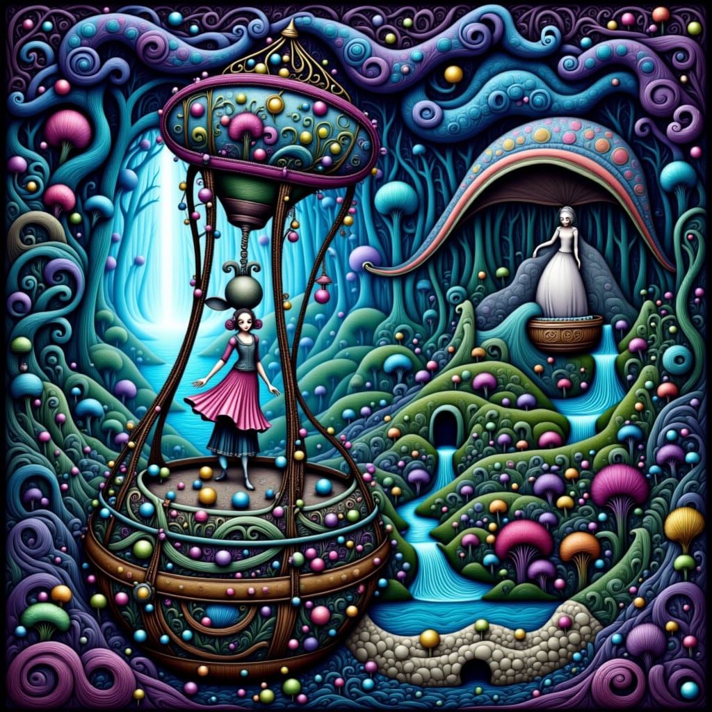 Woodland Fae in Hot Air Balloon, Dreamy Forest