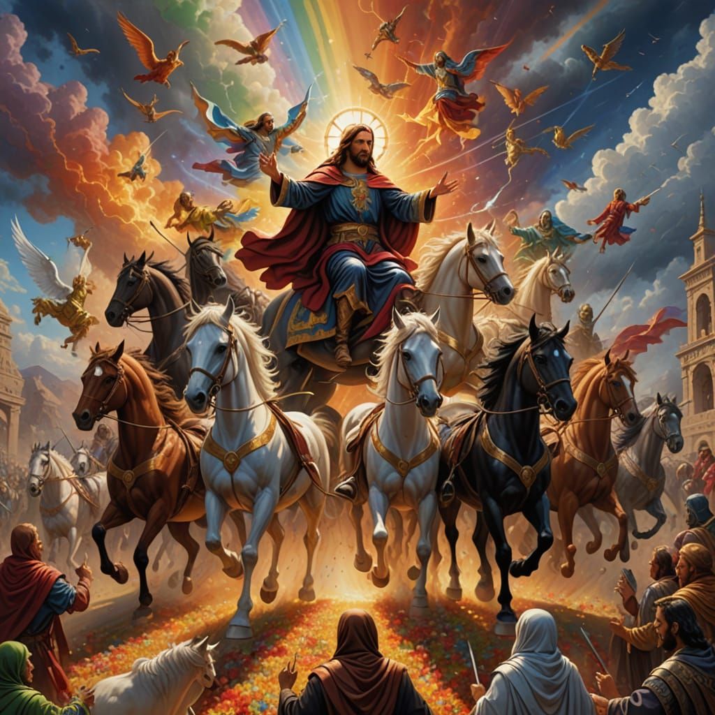 Jesus Ascending into Heaven with Fiery Chariots