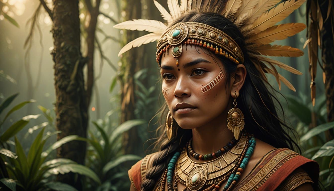 Golden Mochica Earrings in Ancient Jungle Setting