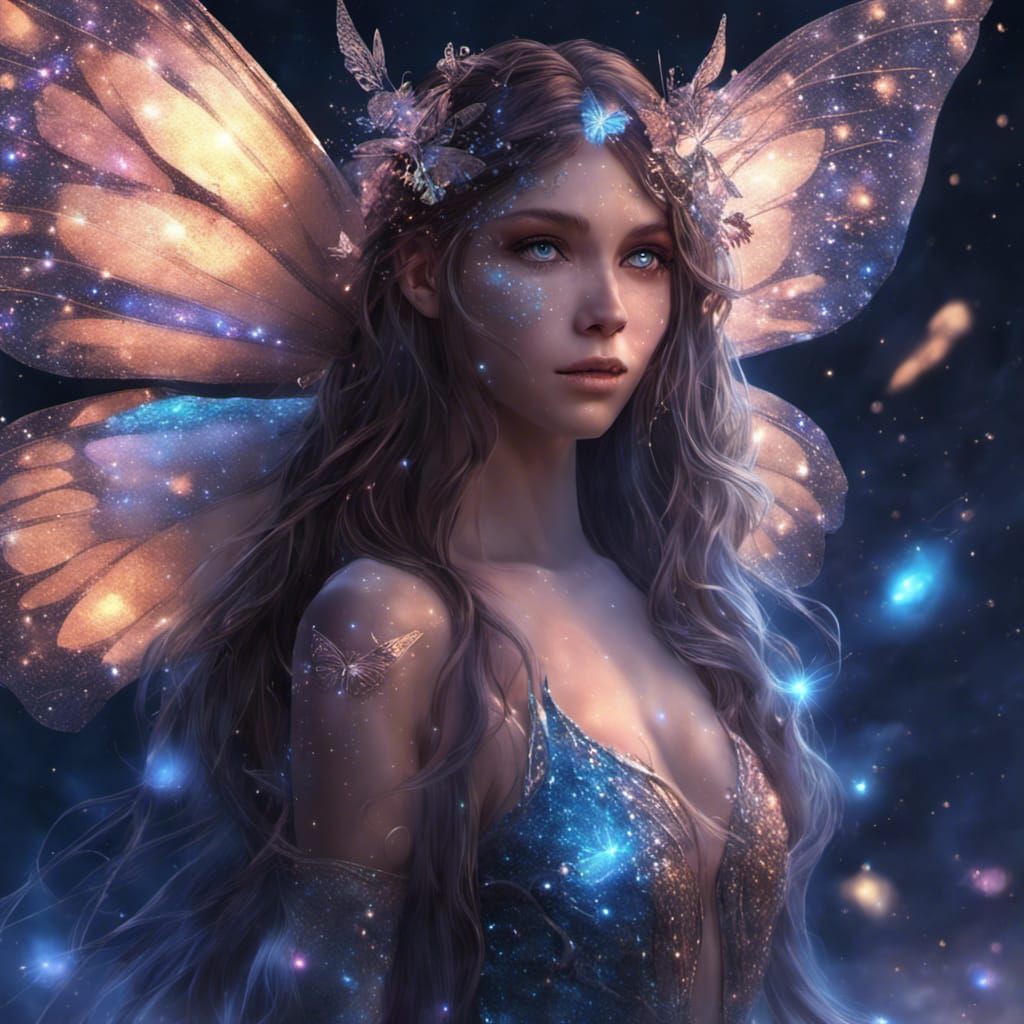 Glittering Fairy with Butterfly Wings in Fantasy Art