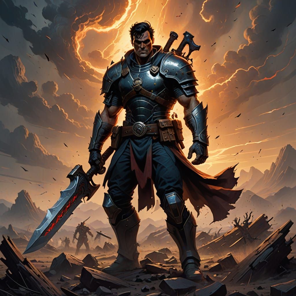 Ash Williams as Armored Warrior in Desolate Wasteland