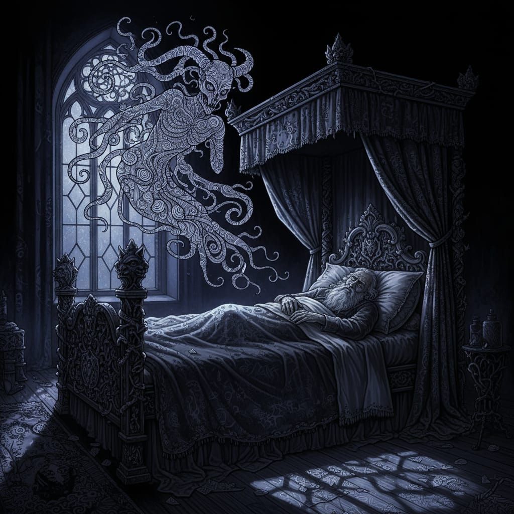 Gothic Apparition Hovering Over Sleeping Man