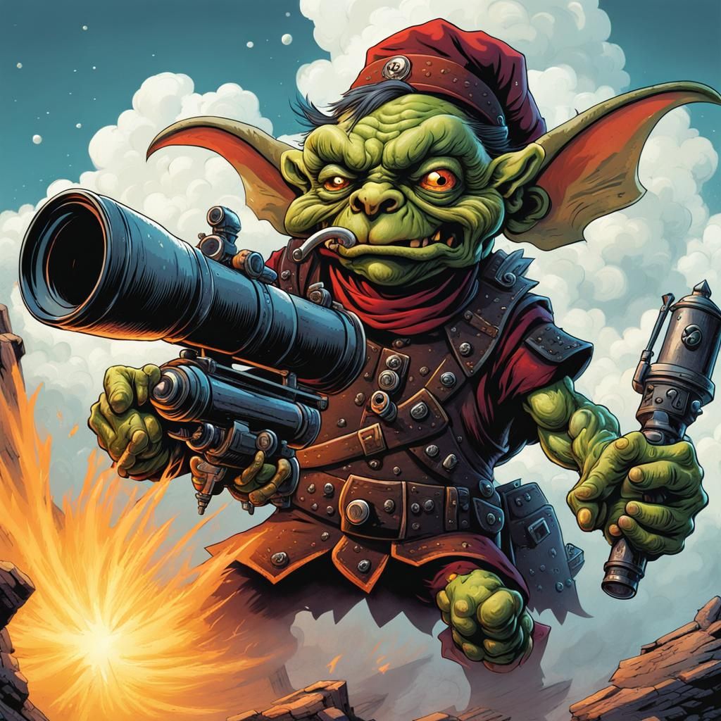 Goblin with Cloud Cannon in Comic Book Style
