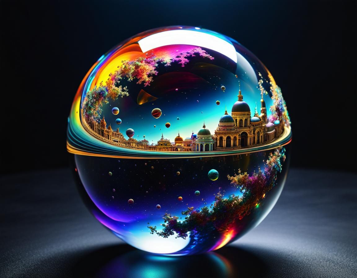 Venetian Glass Planet in Prismatic Retrofuturism
