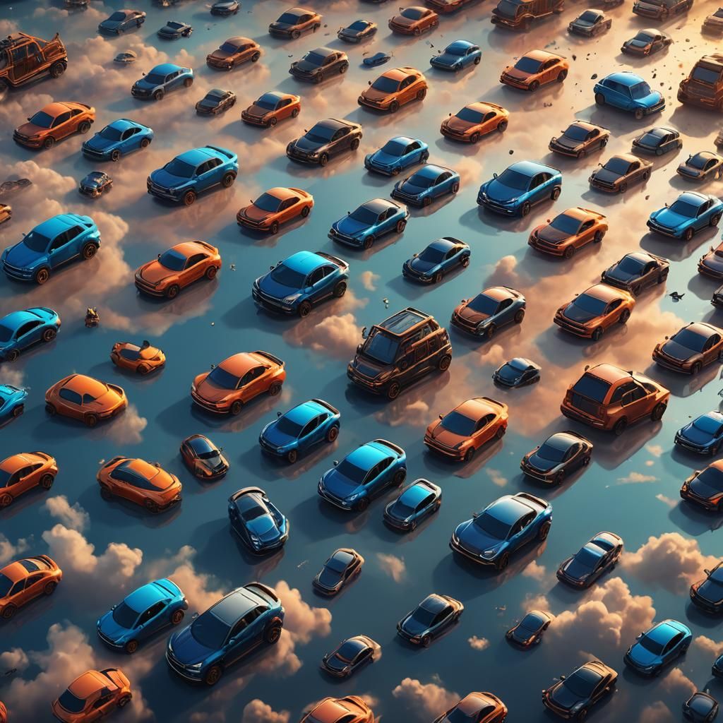 Fantastical Cars Floating in the Sky as Matte Painting
