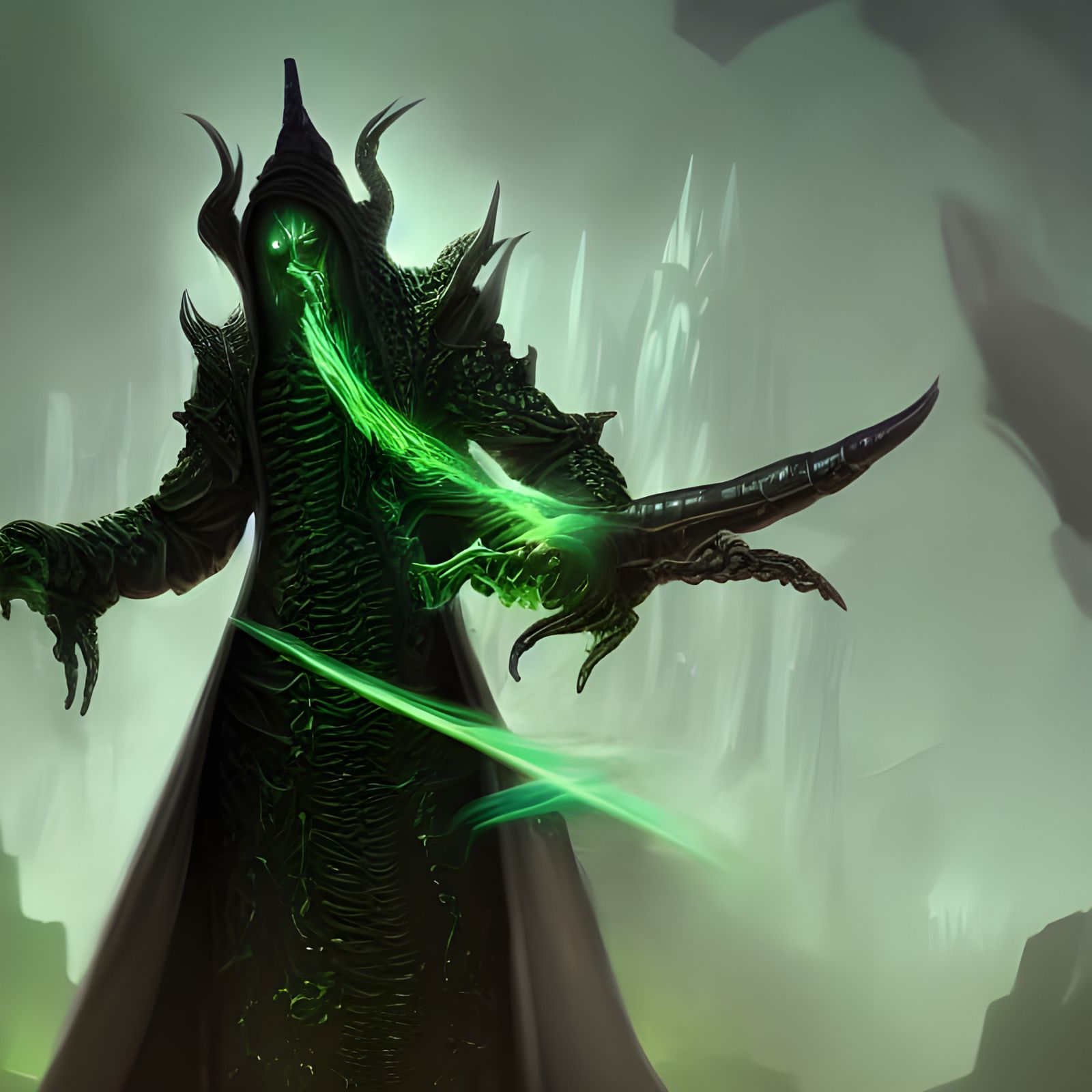 Dragon Wizard in Tentacle Cathedral: Digital Matte Painting