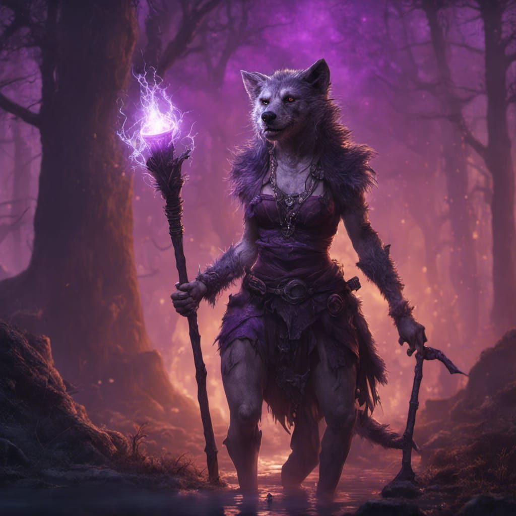 Gnoll Witch Casting Spell, Dark Fantasy Concept Art