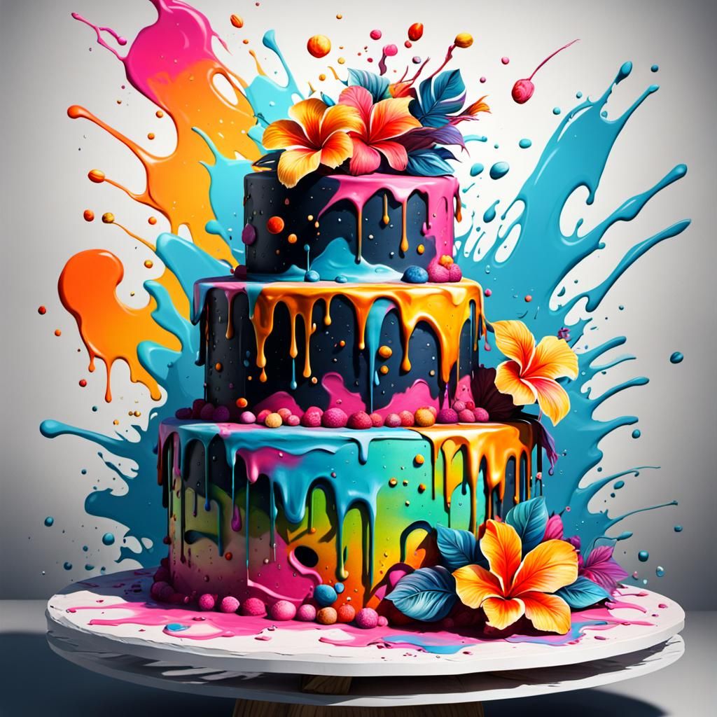 Wedding Cakes on Hawaiian Beach in Graffiti Art Style