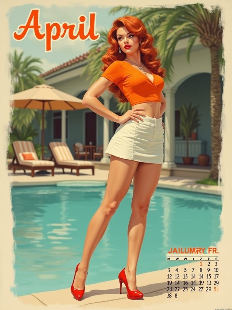 Sultry Retro Siren in Vibrant Orange and White