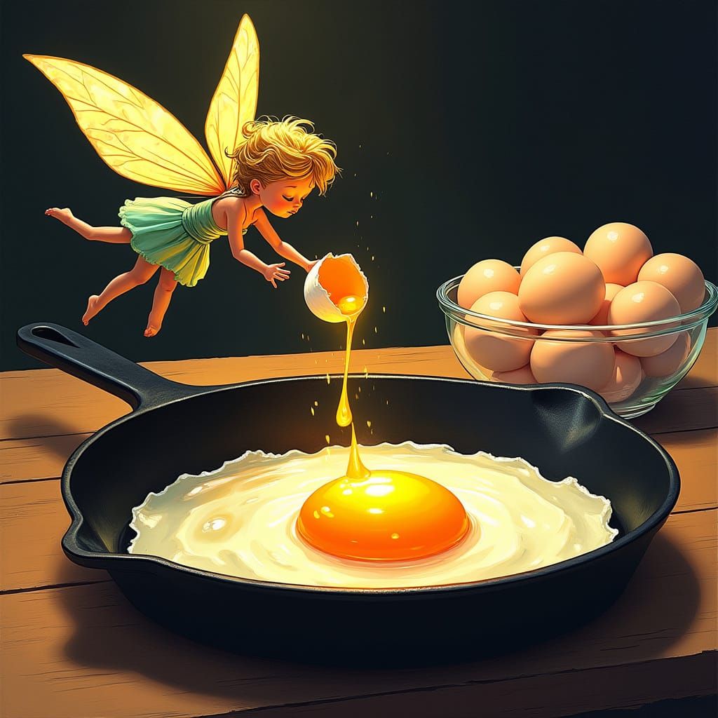 Fairy Cooks Egg in Comic Painting Style