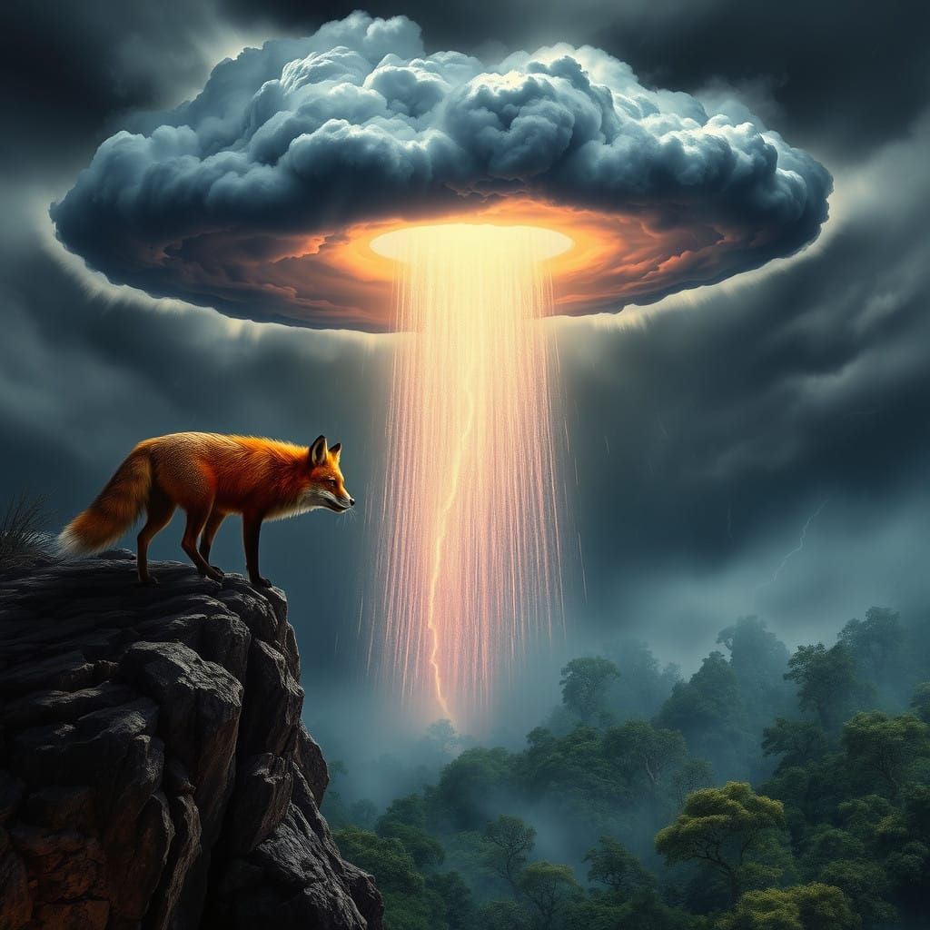 Majestic Red Fox in Turbulent Stormy Landscape