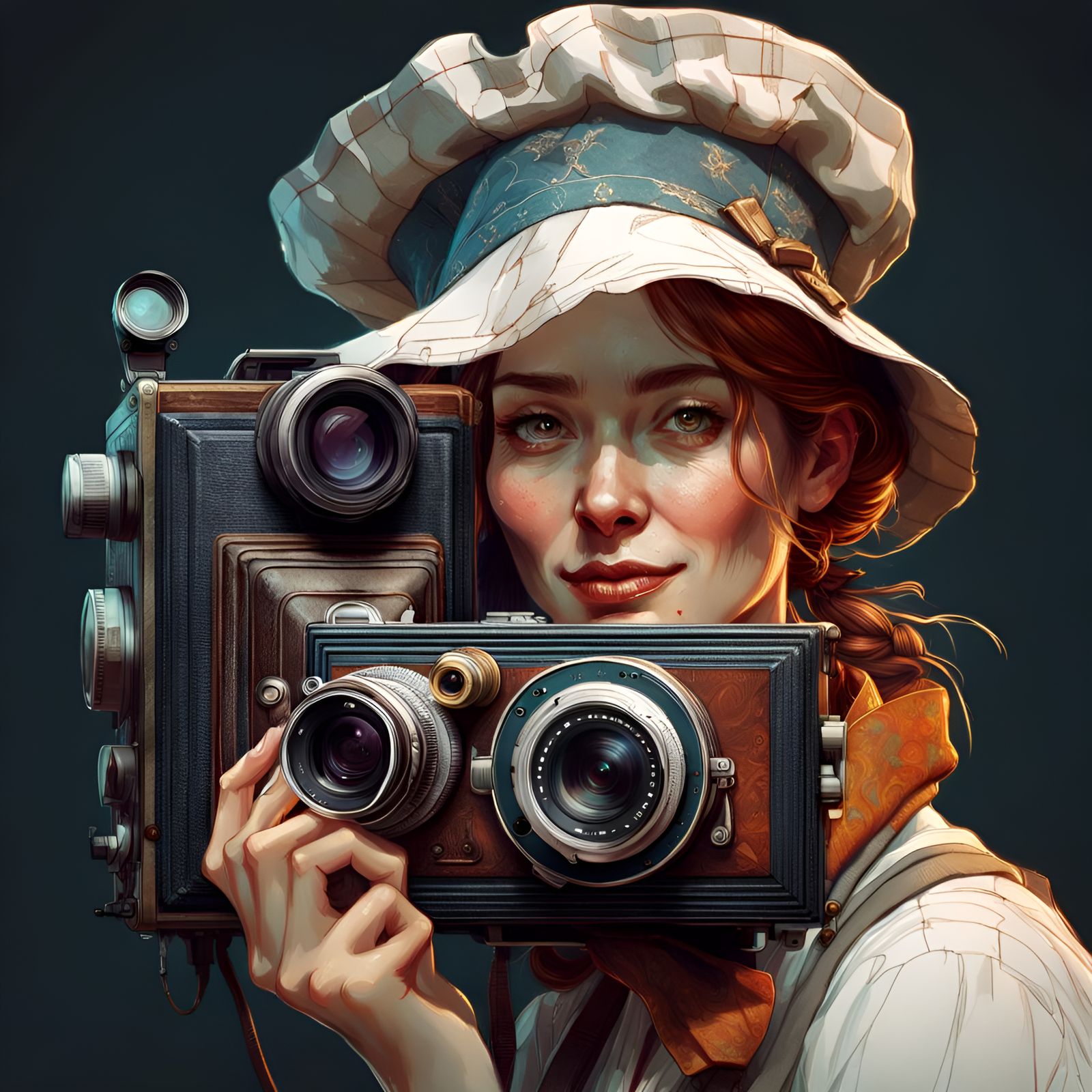 Bonnet with Camera: Digital Illustration in Rockwell Style
