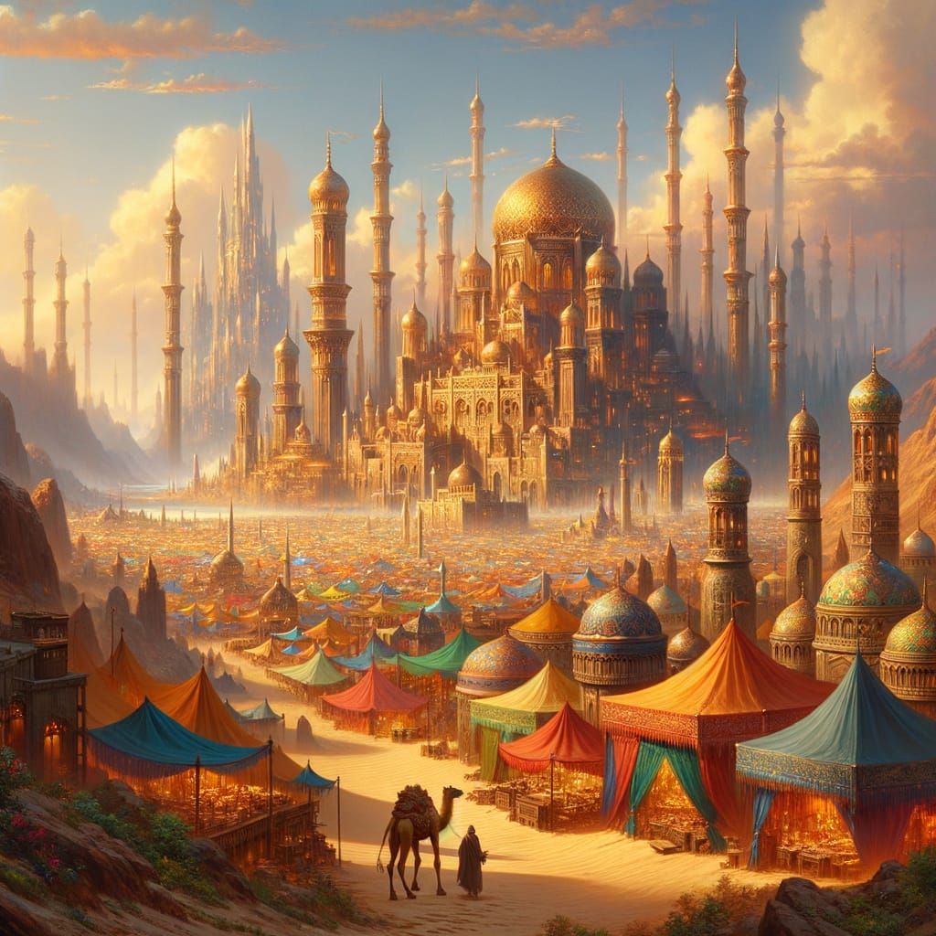 Fantasy Desert Metropolis in 19th-Century Romanticism Style