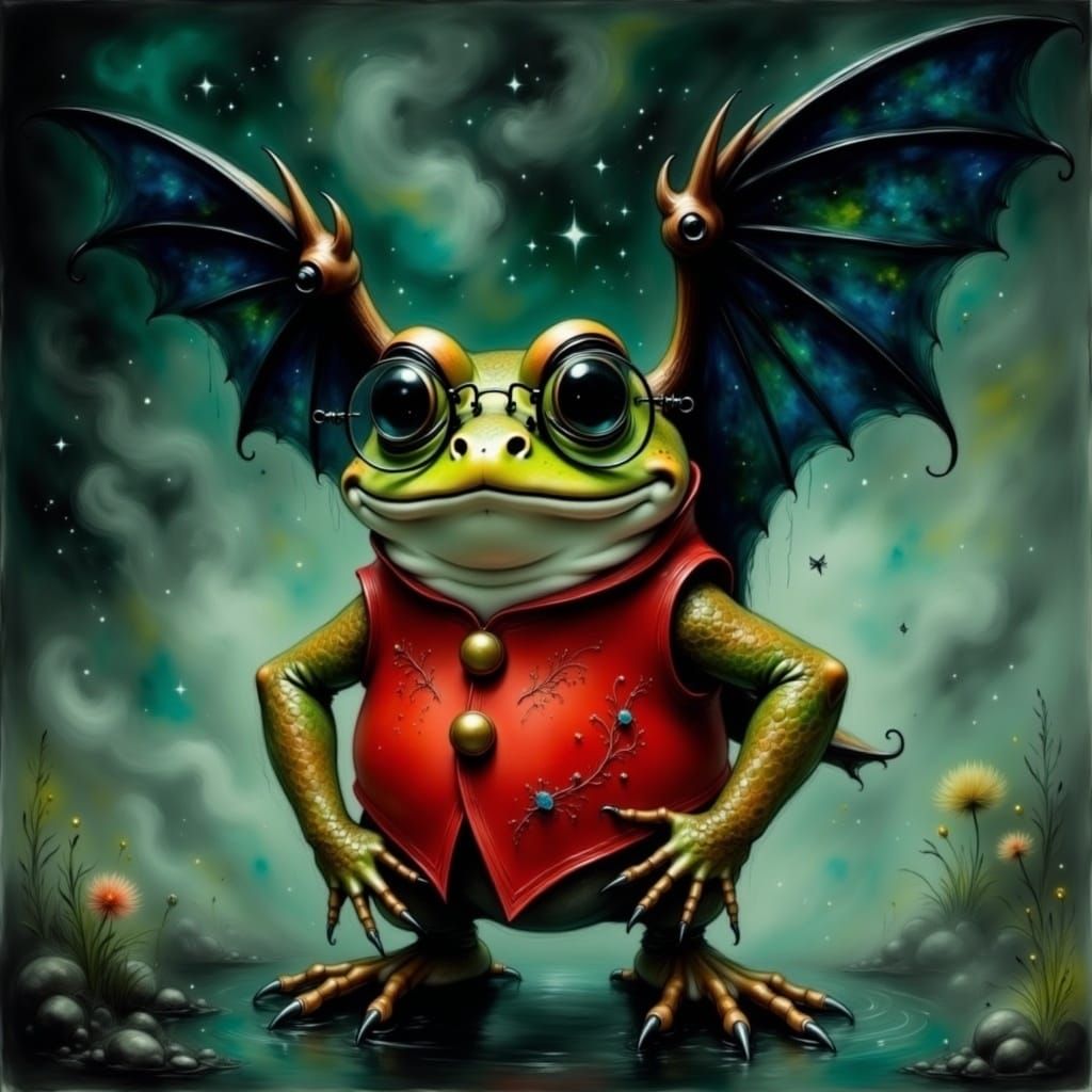 Whimsical Toad Portrait in Mysterious Swamp Scene