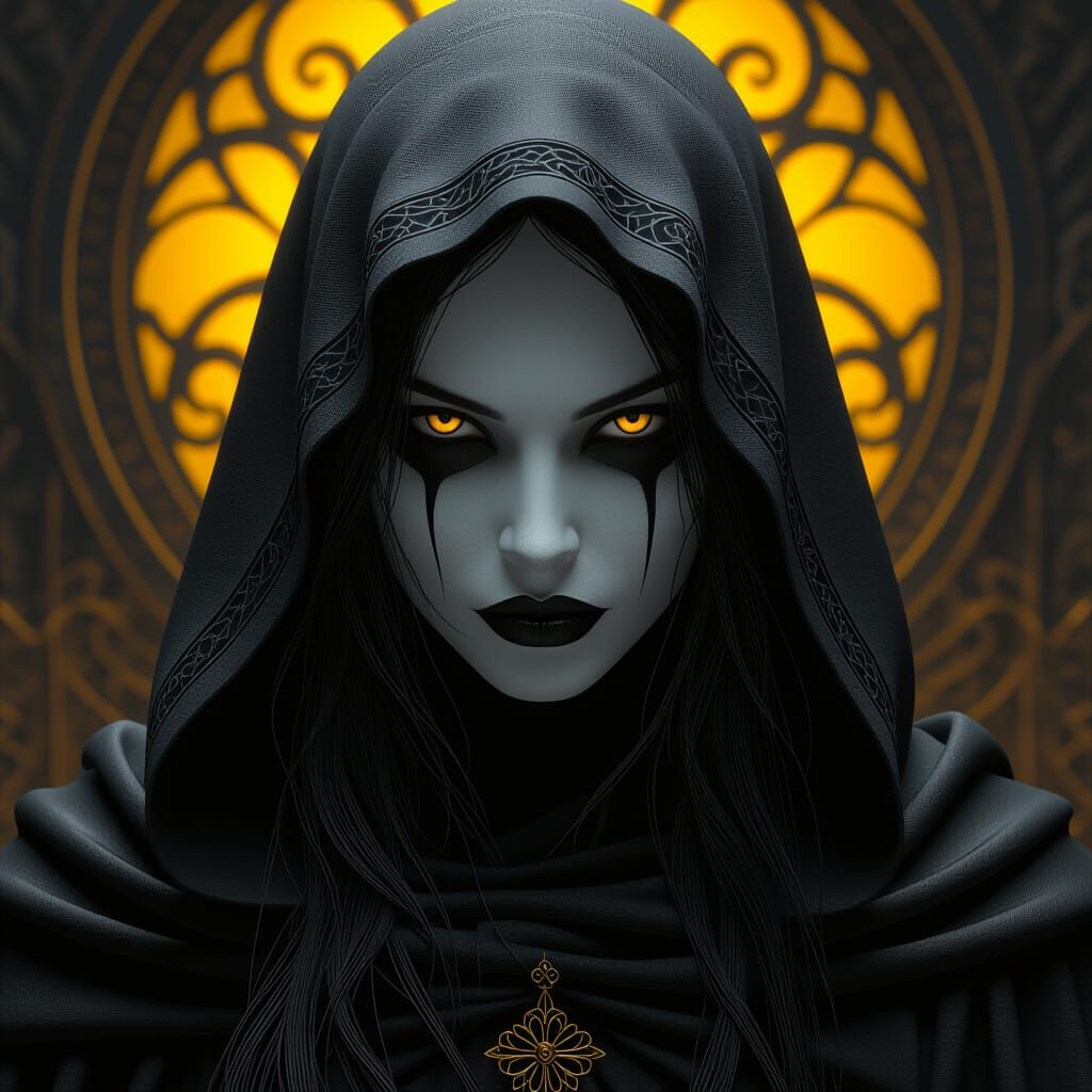 Monochrome Ghoul with Hollow Eyes in Dark Fantasy Style