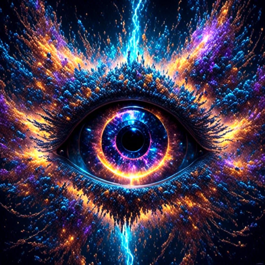 Winged Nebula Eye with Lightning, Polychromatic Art