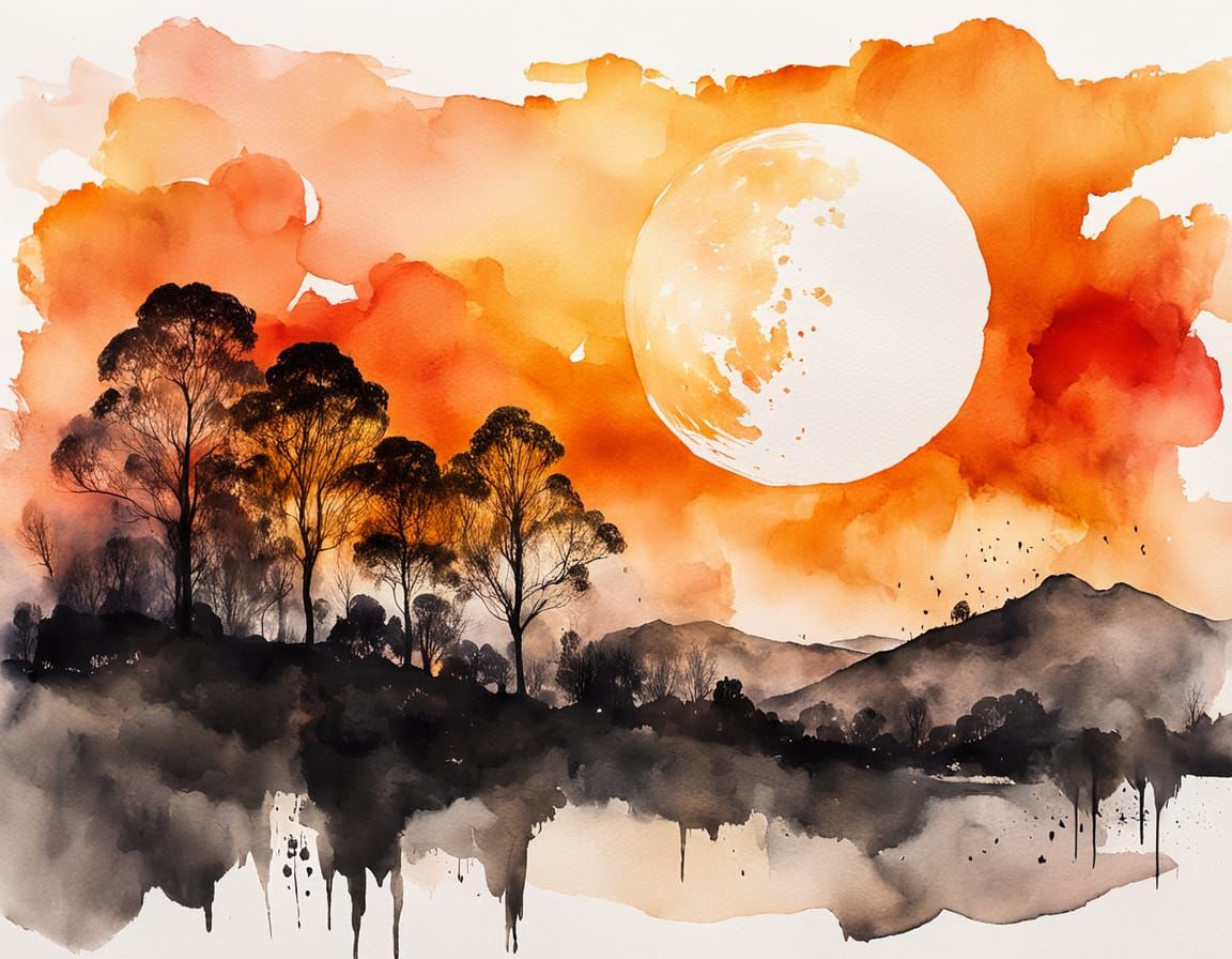 Dreamy Moon in Watercolour with Ink Bleeds
