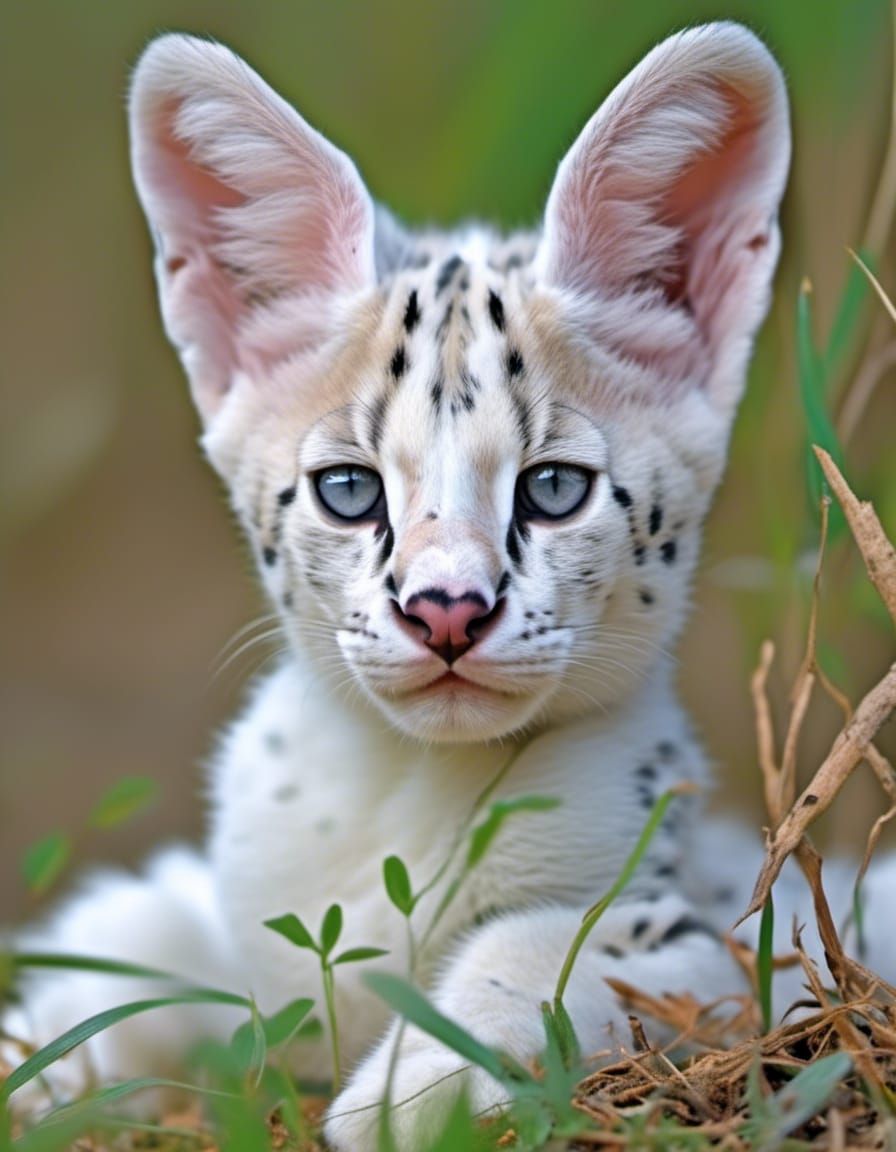 Serval – Leucistic Serval Kitten (white Serval) in the African Wilderness 05 – 3:4 Format
