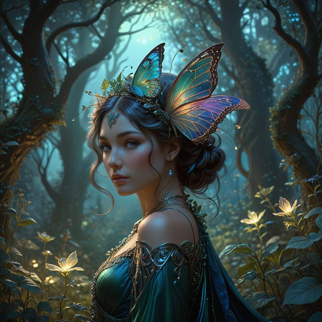 Woman with Iridescent Butterfly Wings