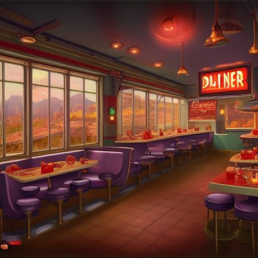 Futuristic Diner in Detailed Matte Painting Style