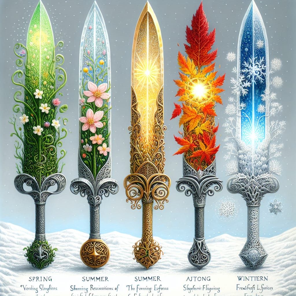 Seasonal Lace Swords Radiate Magical Energy on Snowy Ground