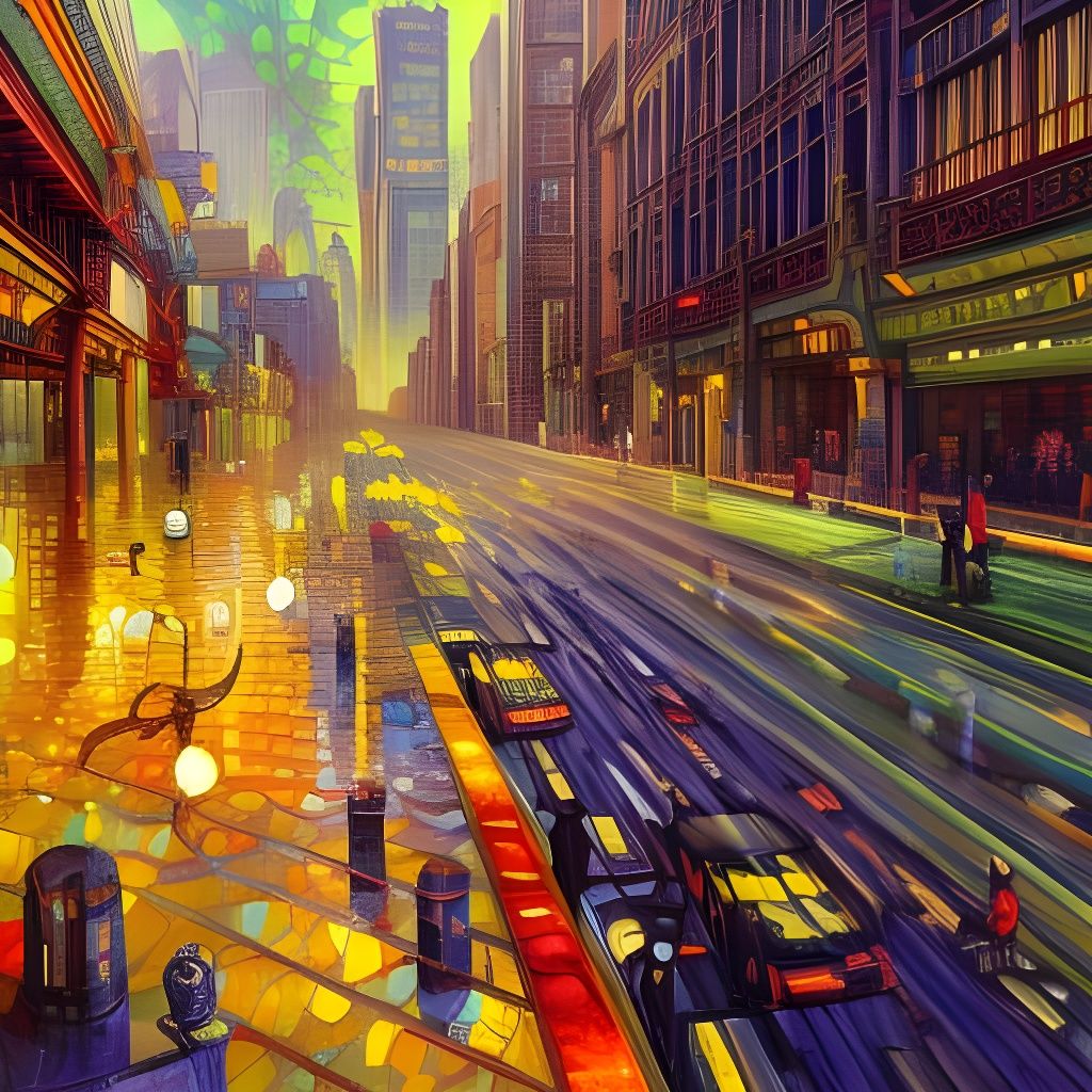 Vibrant Fantasy City in Art Nouveau Style